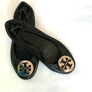 Tory Burch Black Flats with Iconic Logo